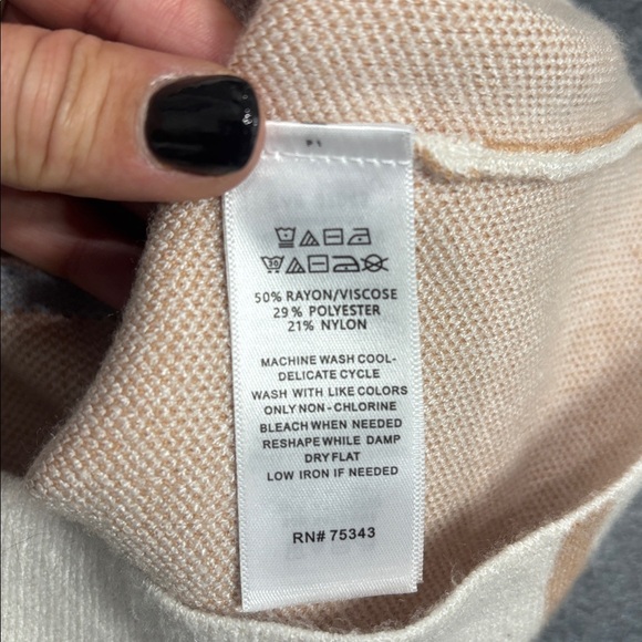 Tahari Cream and Tan Mock-Neck Sweater - Picture 3 of 4